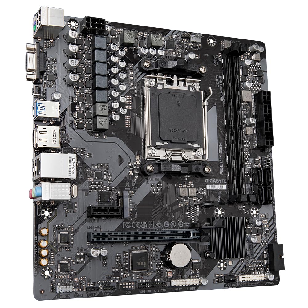 GIGABYTE A620M S2H Scheda madre - Supporta CPU AMD Ryzen 8000, VRM digitale 5+2+2 fasi, fino a 7200MHz DDR5 (OC), 1xPCIe 4.0 M.2, GbE LAN, USB 3.2 Gen 1