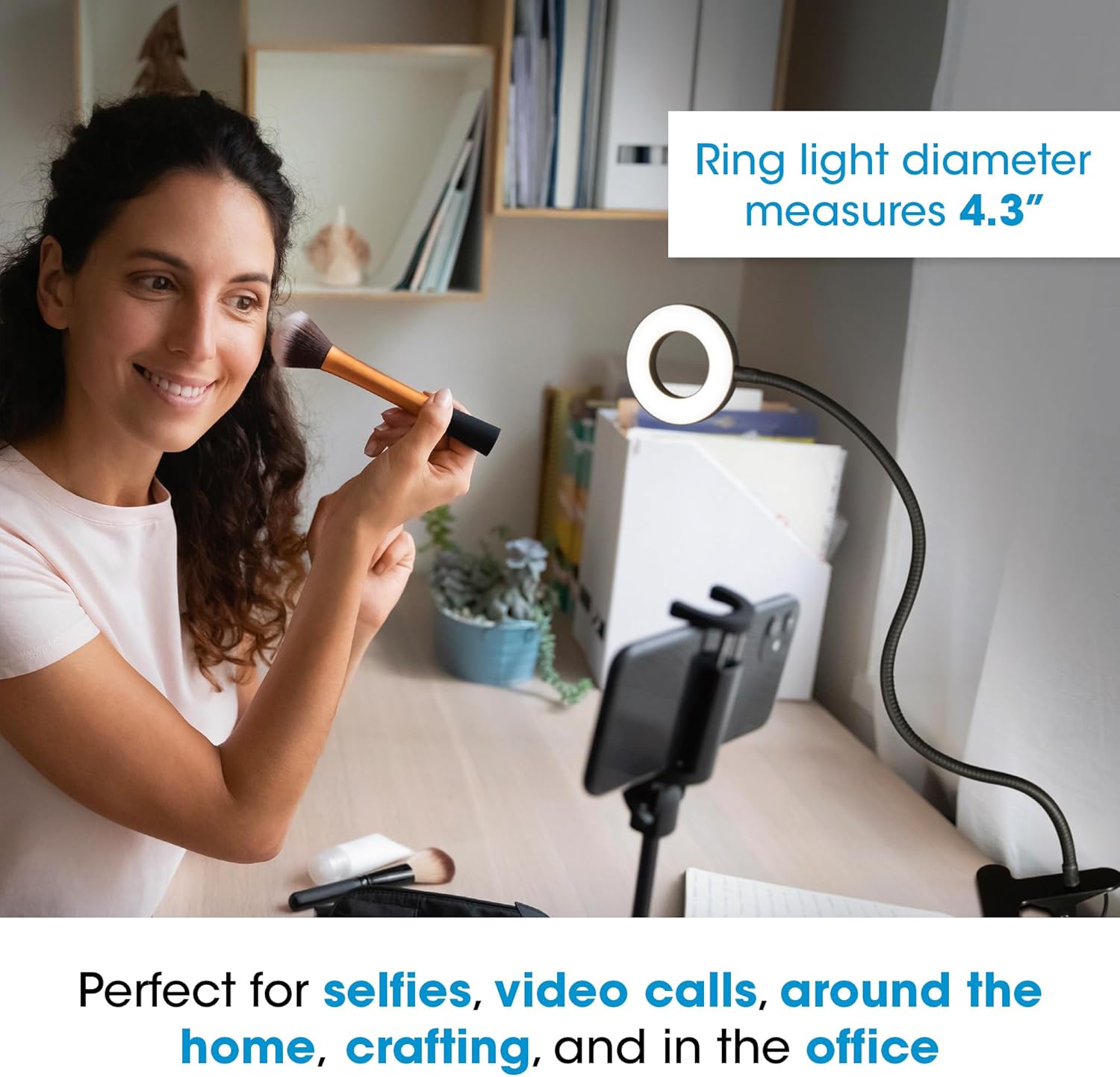 OttLite Capture Clip-On LED Desk Lamp and Ring Light for Desk, Use for Reading, Selfie, for Computer, ClearSun LED Technology, Dimmable with 3 Color Modes