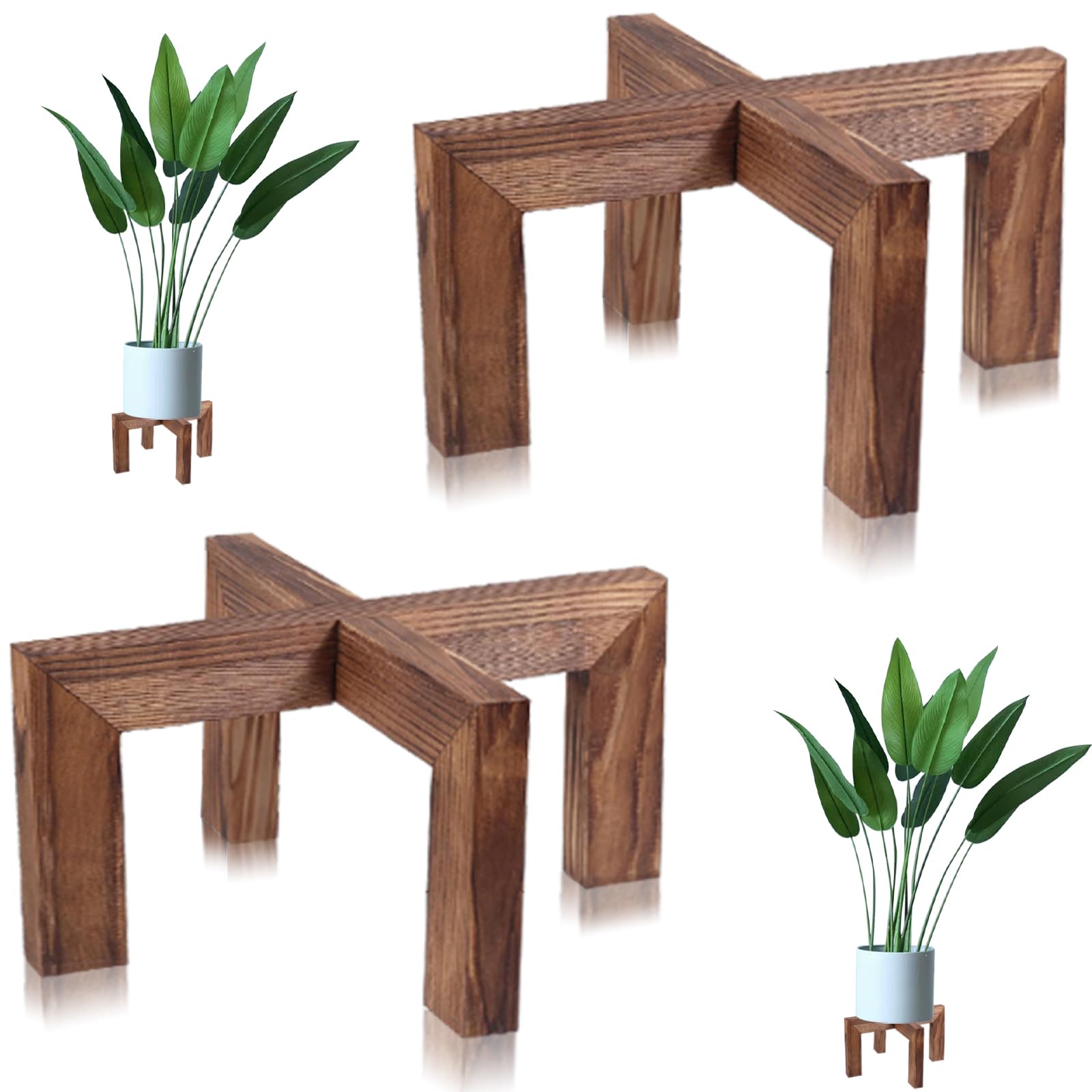 COREION Indoor Plant Stand, Wooden Flower Pot Holder, suitable for 5-12 inch flower pots, Home and Garden (Wood Color-2 pack)