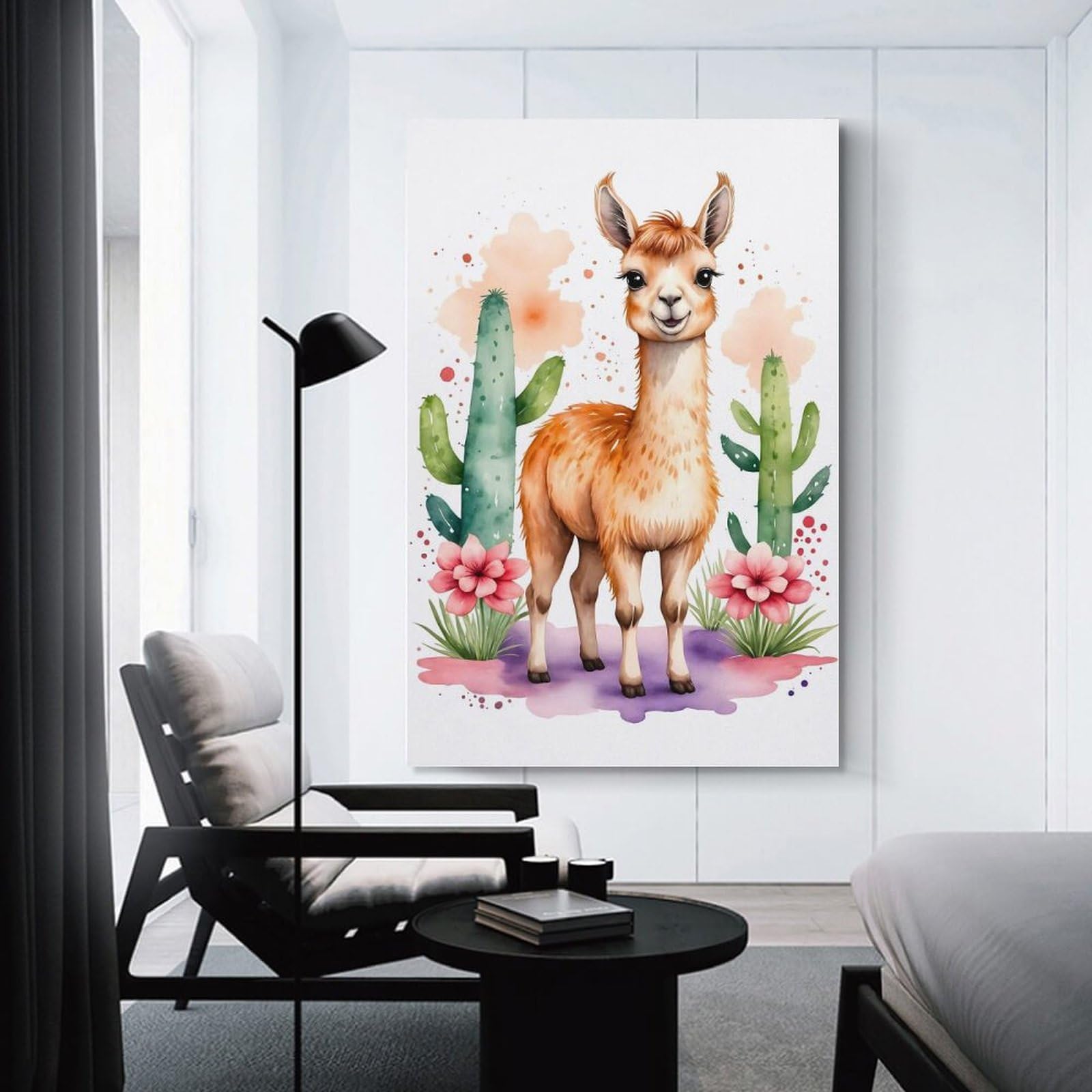 Junmoney Unframe-Style-22 Cute Llama Watercolor Wall Picture Print, 20X30inch(50X75cm), For Gallery Wall Decor And Room Displays, A Versatile Canvas Print For Layering
