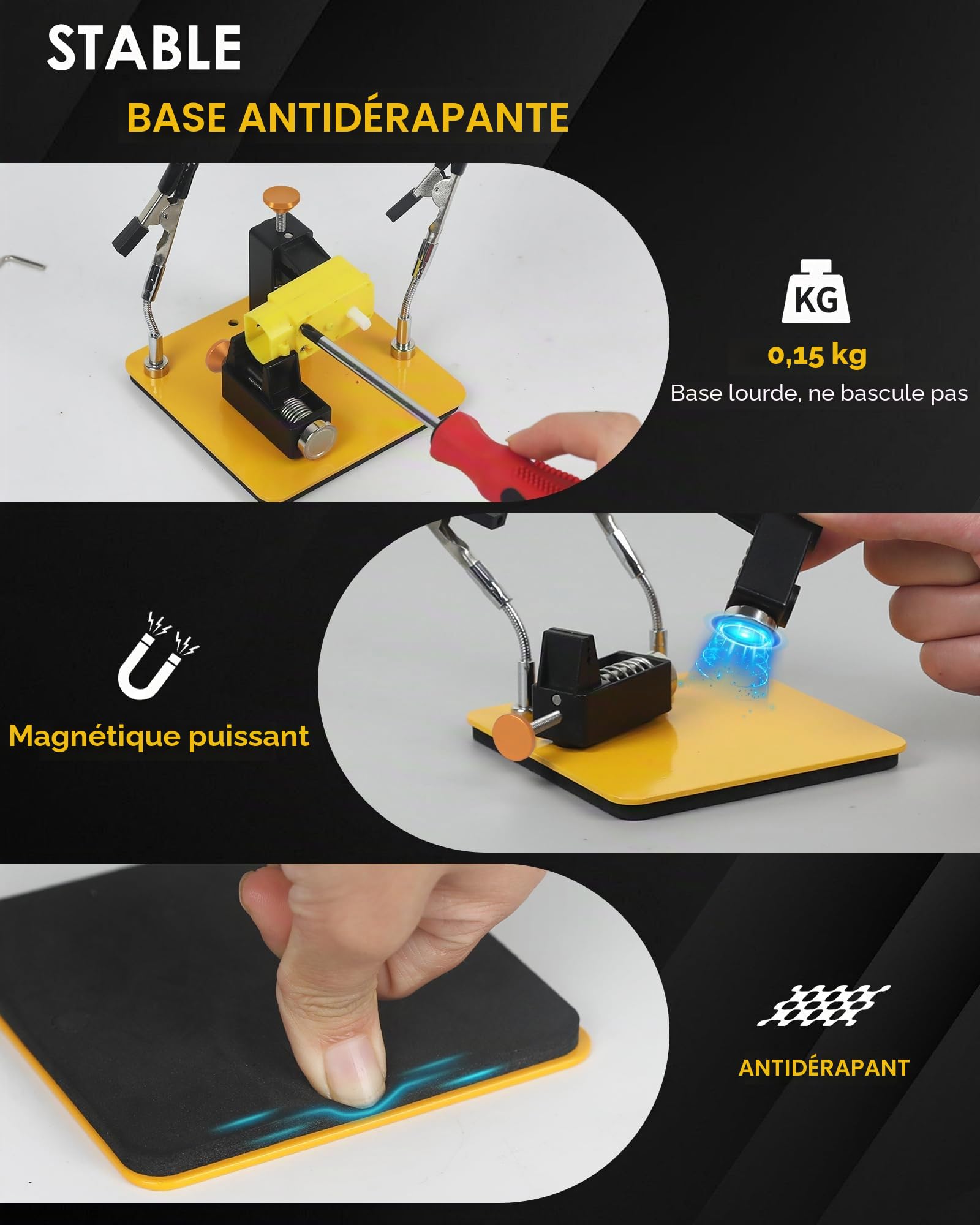 Troisième Main Soudure – Double Étau Bord Pcb Libre, 2 Bras Flexibles 360° Third Hand Pcb Holder – Support Pcb Soudure pour Électronique, Bijouterie & Smd