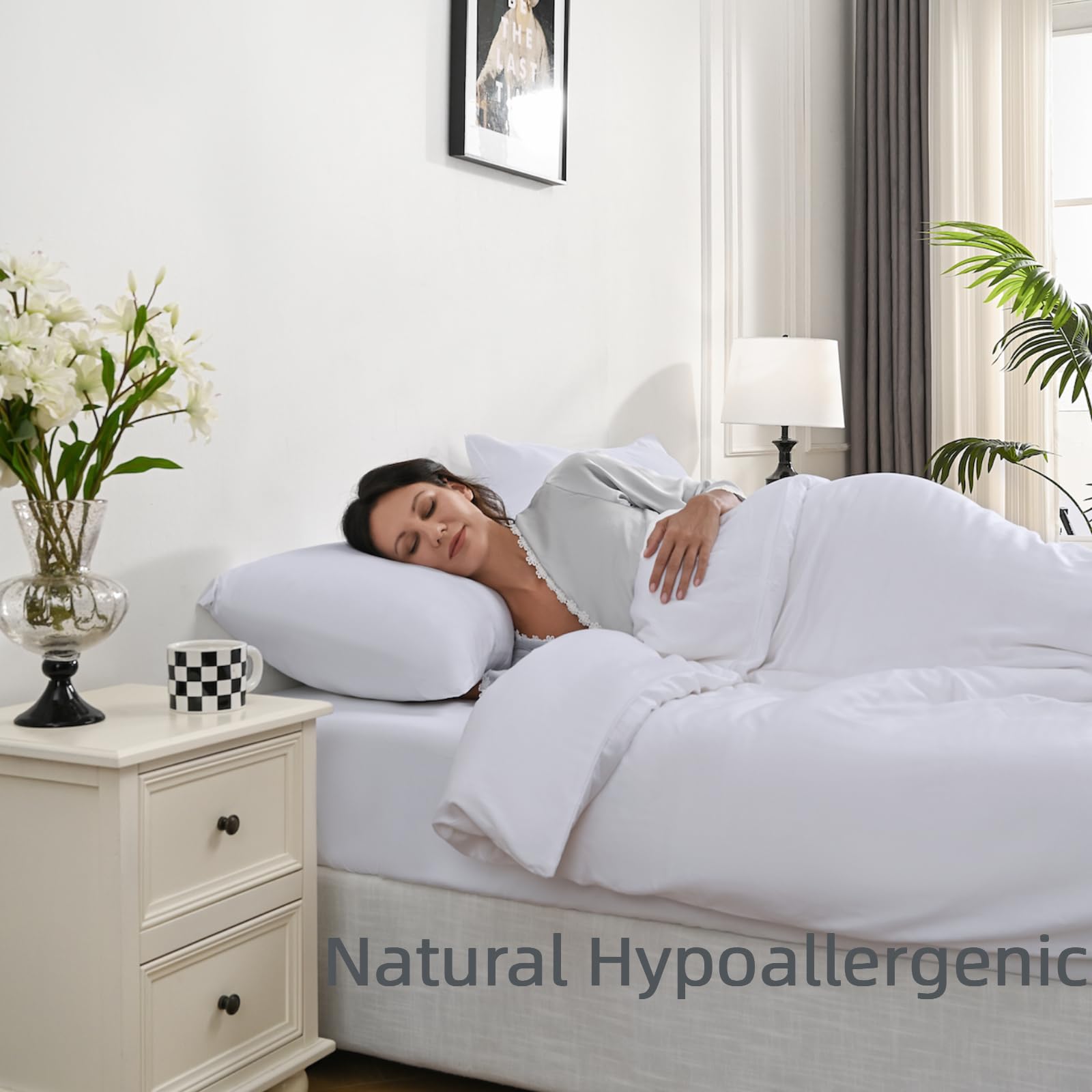 bienDo Double Size Duvet Cover Set, White, Bamboo Viscose, Vegan Silk, Soft, Cooling, Hypoallergenic - Image 3