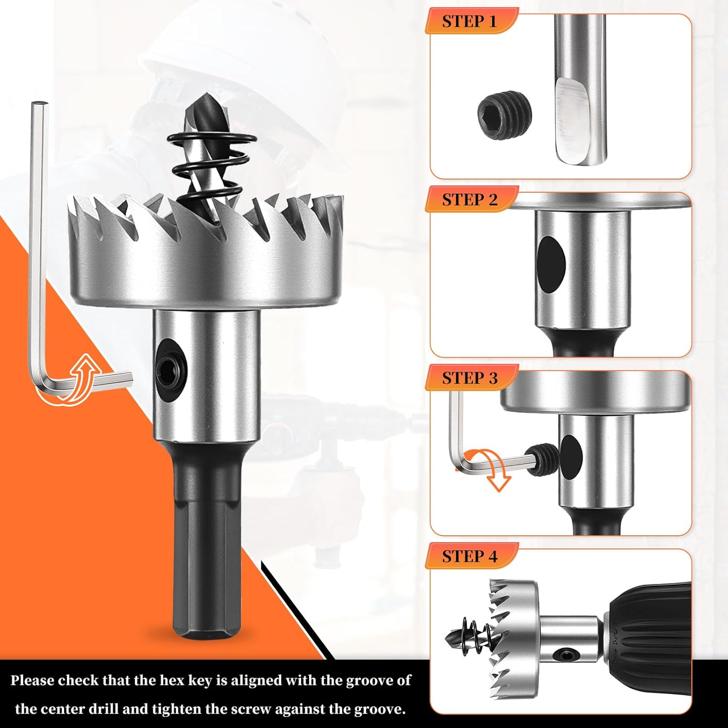 METALLIXITY Hole Saw 22mm (7/8"), 4241 High Speed Steel Hole Cutter with Center Drill Bit, Hex Key and Spring - for Thin Metal, Plastic, PVC Boards, Silver