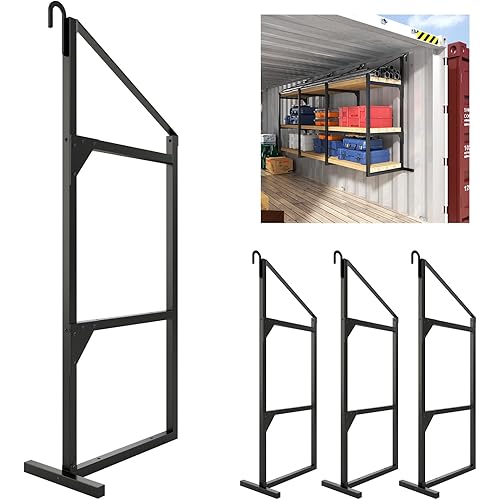 Heavy Duty Shipping Container Shelving Brackets – 4 Pack 3-Tier Steel Storage Rack System, 52" H x 22" W, Universal Container Accessories for Garage, Warehouse, Industrial Use