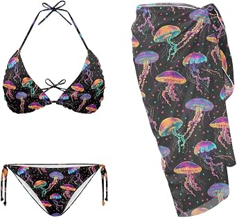 YEXIATODO Womens Summer 3 Piece Swimsuit Bikini Triangle Halter Bathing Suit with Cover Up Sets Beach Swimwear XS-2XL