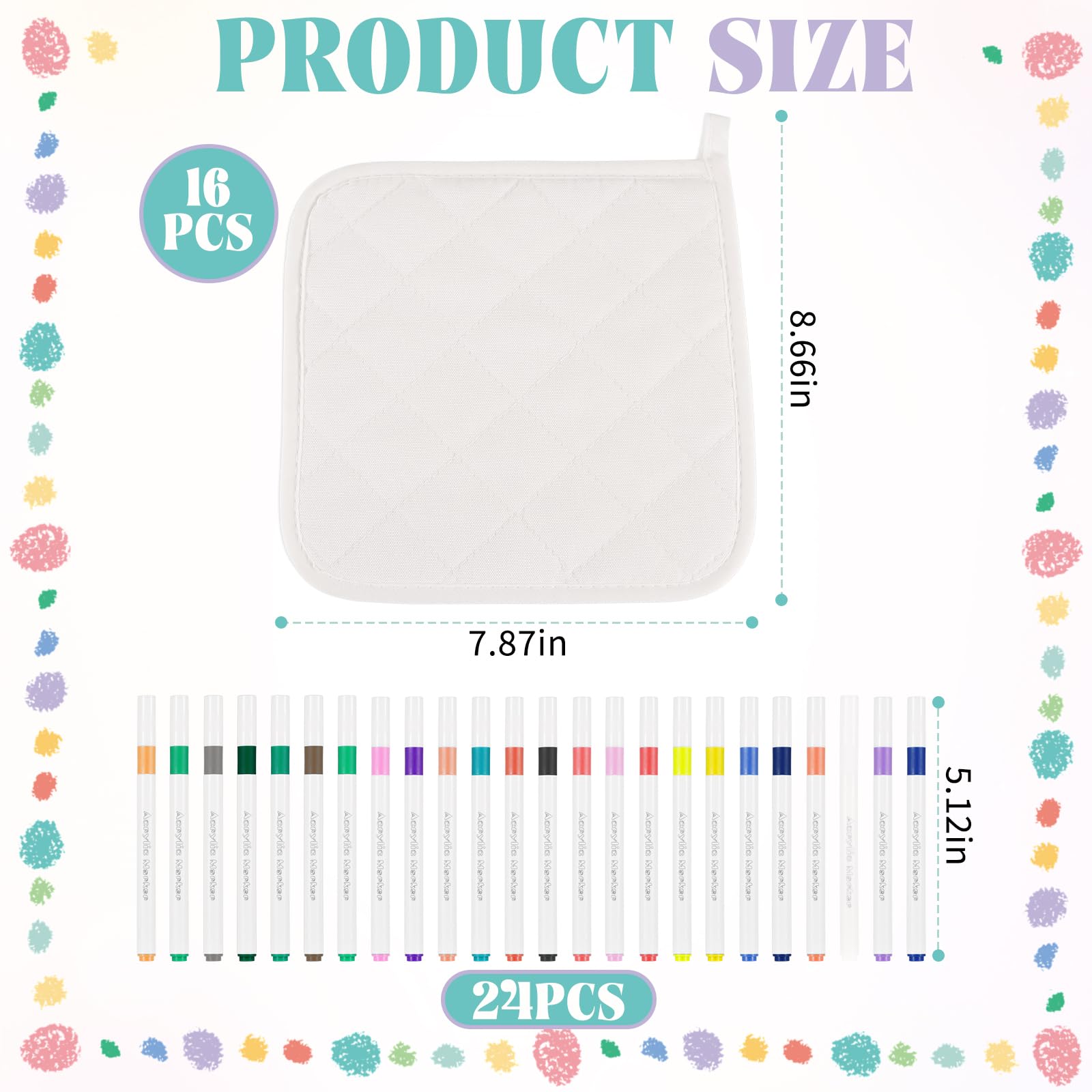 Topflappen, Großpackung zum Basteln, inklusive 16 weißen, hitzebeständigen Topflappen und Ofenhandschuhen mit 24 Herstellern für Küche, Kochen und Backen, Weihnachten, DIY-Projekt-Set, 40 Stück