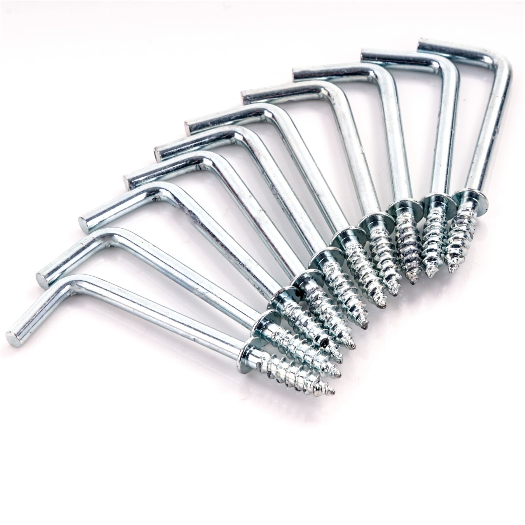 White Hinge Silver 10X Screw-In Dresser Hooks - 38Mm/1.5" Square Shouldered L Shape Cup Hangers