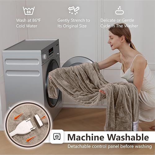 Miniatura 4 de Wapaneus - Cobija eléctrica calefactable matrimonial, 72 x 84 pulgadas, control dual con 10 niveles de calor, temporizador de 12 horas, lavable a