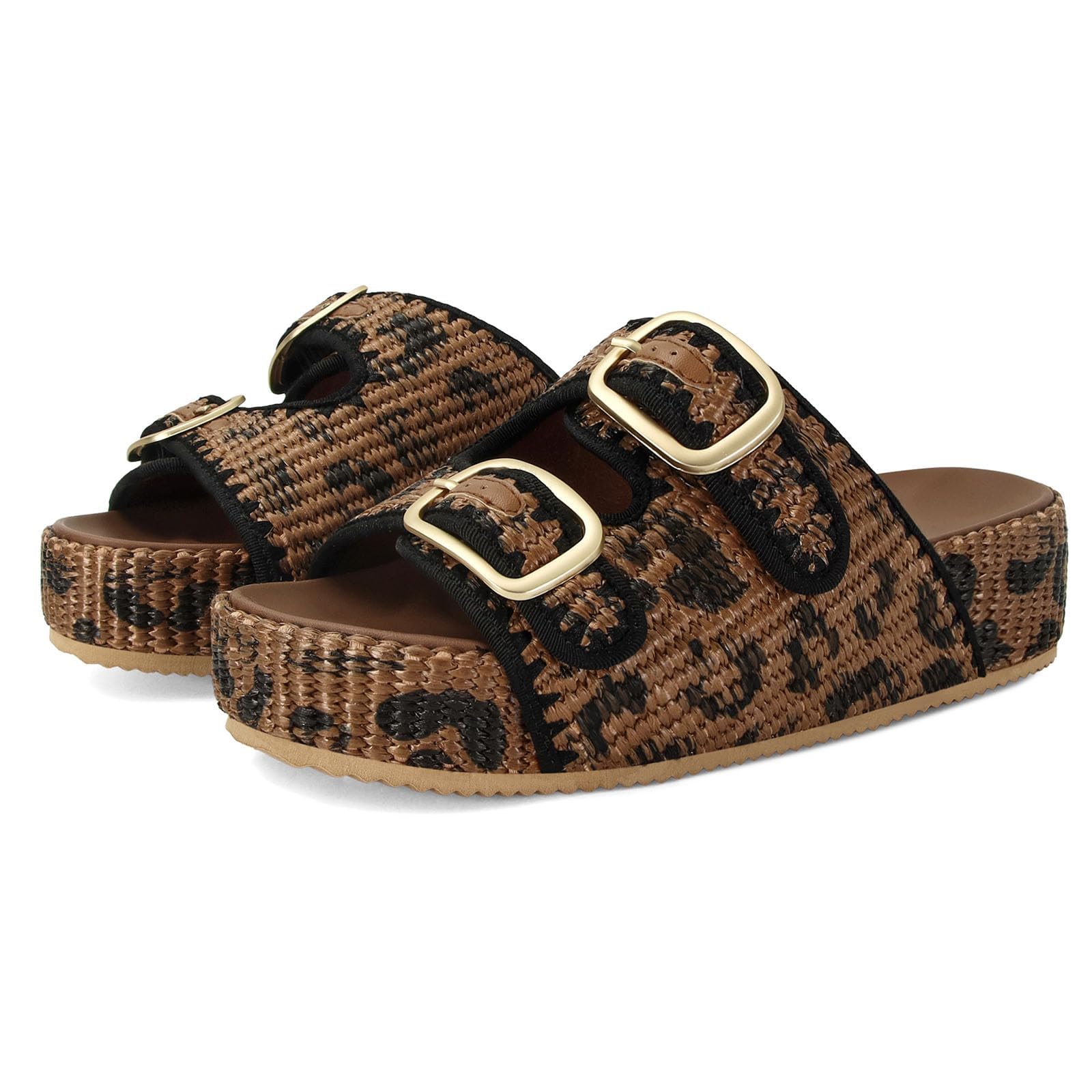 MICIFA Platform Sandals for Women Espadrille Wedges Summer Beach Sandals Comfortable Cute Woven Straw Crochet Sandals Shoes Casual Adjustable Double