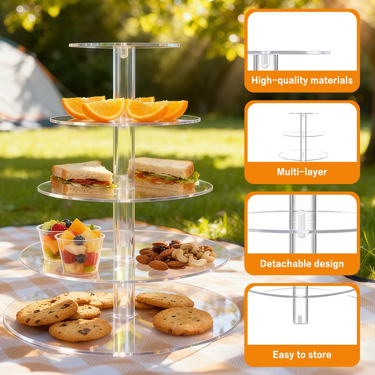 Cupcake Stand 5 Tier Acrylic Round Cup Cake Tower Boxes | 1 Pcs Clear Holder Tiered Risers, Birthday Wedding Party Decoration Display, Pastry Dessert Serving Shelves Stand