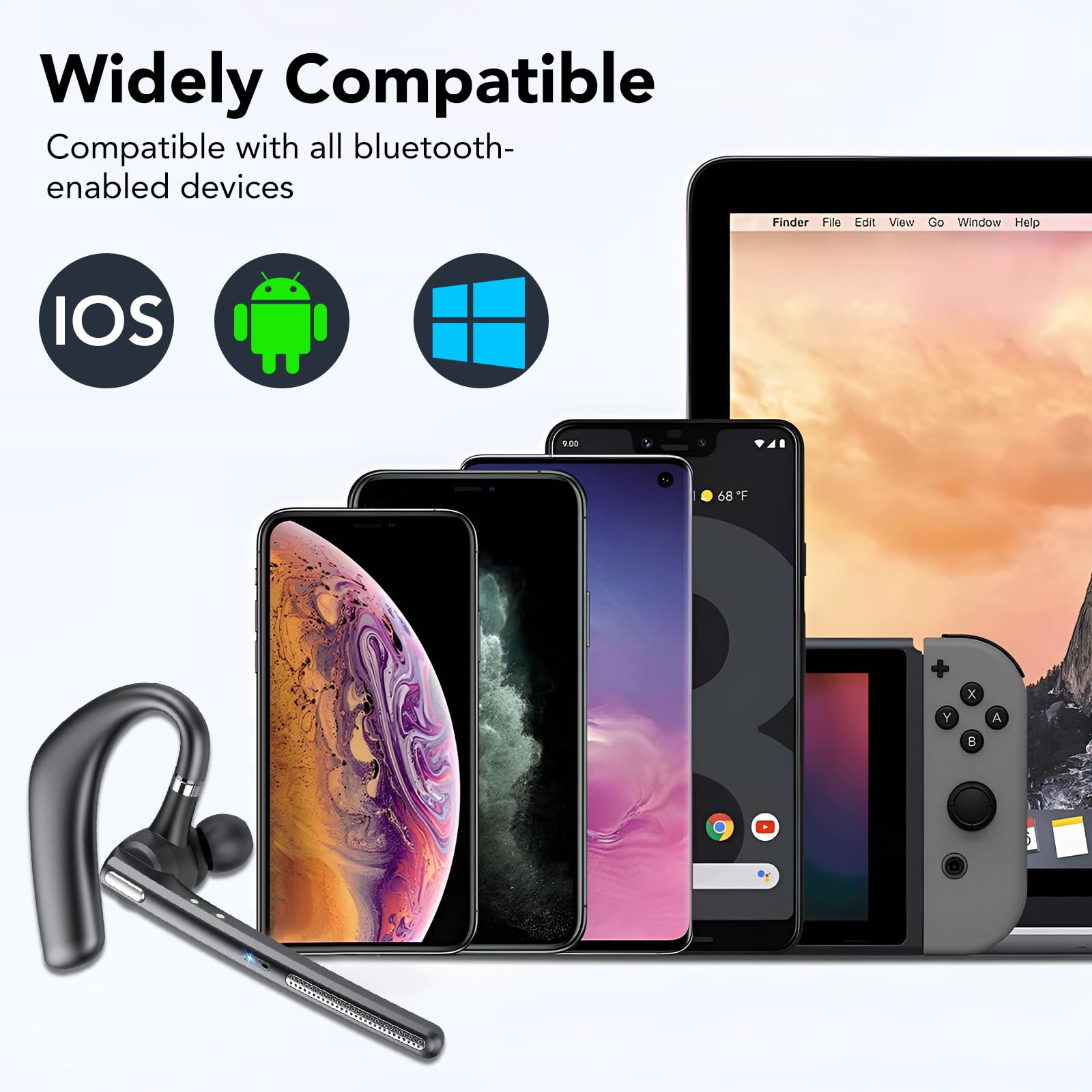 Oreillette Bluetooth Sans Fil Casque Bluetooth V5.4, Ecounteurs Bluetooth Simple avec CVC8.0 ENC Double Micrs, Sourdine, 100 Heures en Veille, Mains Libres Bluetooth Oreillette pour la Conduite/Bureau