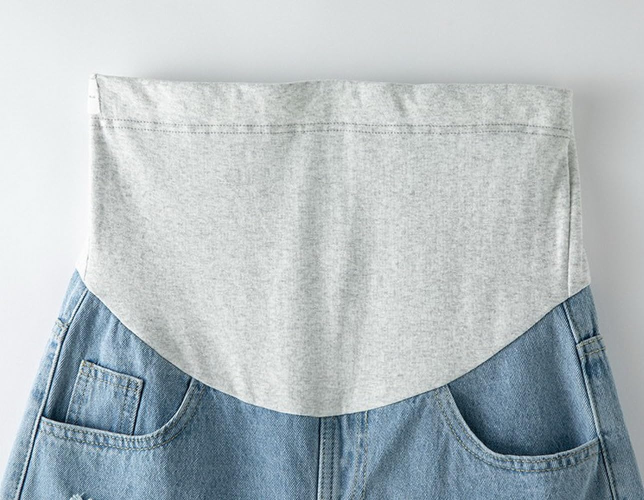 Pantaloncini di Jeans Premaman sopra la Pancia Gravidanza Denim Shorts, Strappato Pantaloncini di Jeans, Regolabile Cura Elastica Pancia Lounge Jeans Shorts Pantaloni