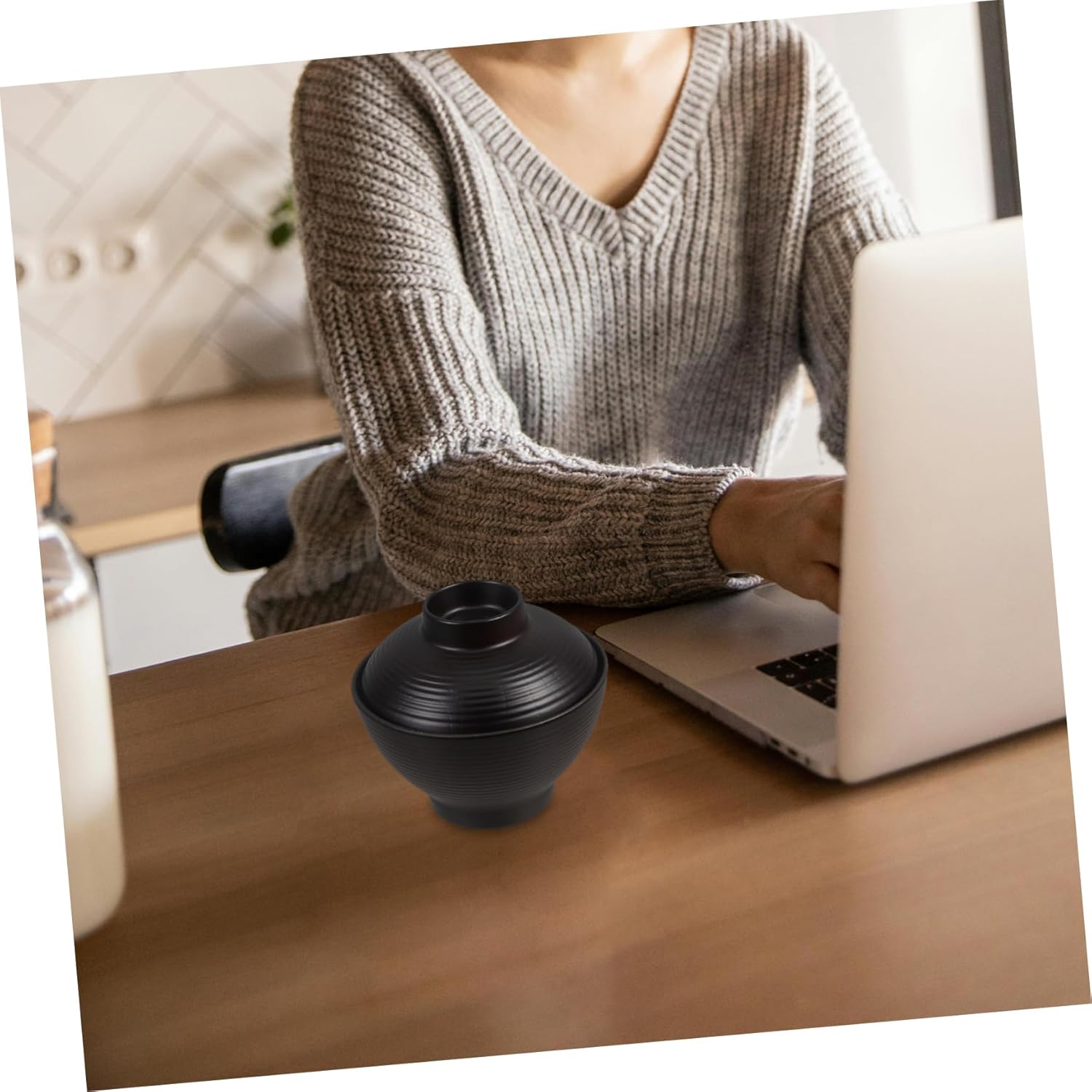 Unomor 2pcs Japanese Miso Soup Bowl Lid Household Tableware for Ramen Miso Soup and Japanese Dishes Heat Preservation Design Easy to Clean