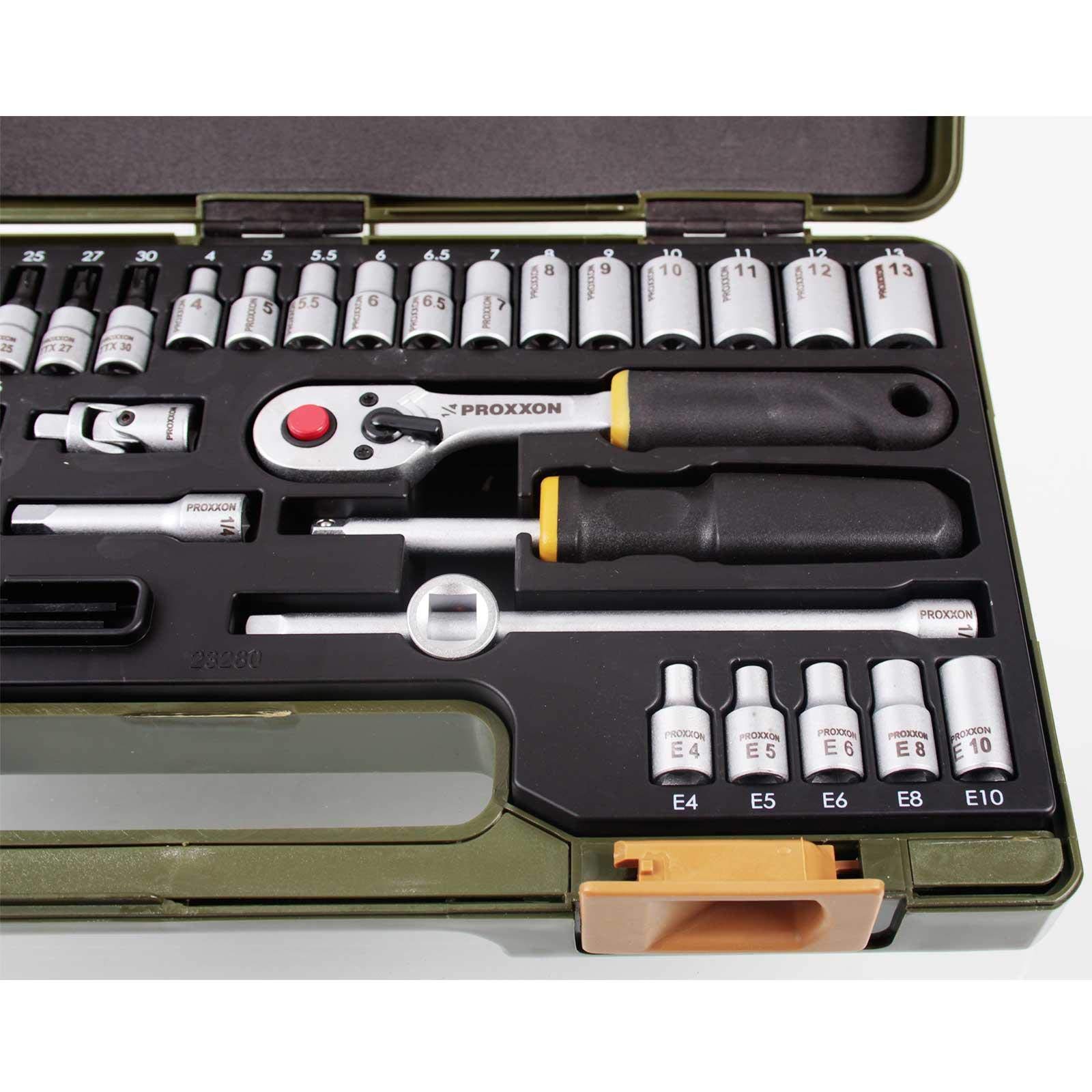 PROXXON 23 280 2223280-Estuche Industrial 1/4" pcs, Multicolor, 10.2 cm, Set de 50 Piezas
