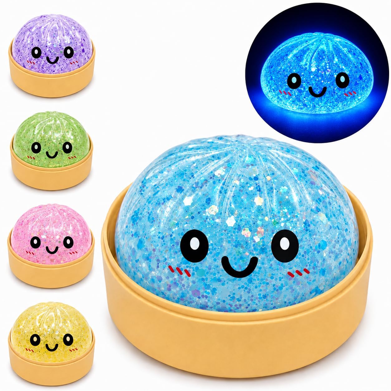 2026 New Will Emit Light Dumpling Squishy,Glowing Slow Rising Dumplings Sensory Stress Balls Fidget Box Toy,Soft Squeeze Stress Relief Stretchy Desk Toys for Kid and Adults,Birthday Gifts Party Favors