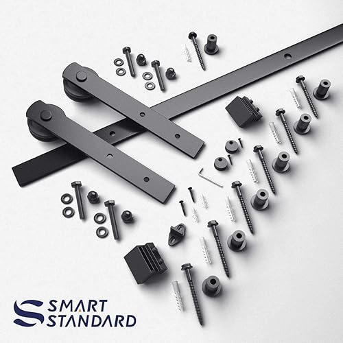 Miniatura 7 de SMARTSTANDARD Kit de herrajes para puerta de granero de 9 pies, riel de puerta de granero, kit de herrajes para puerta corredera, suave y