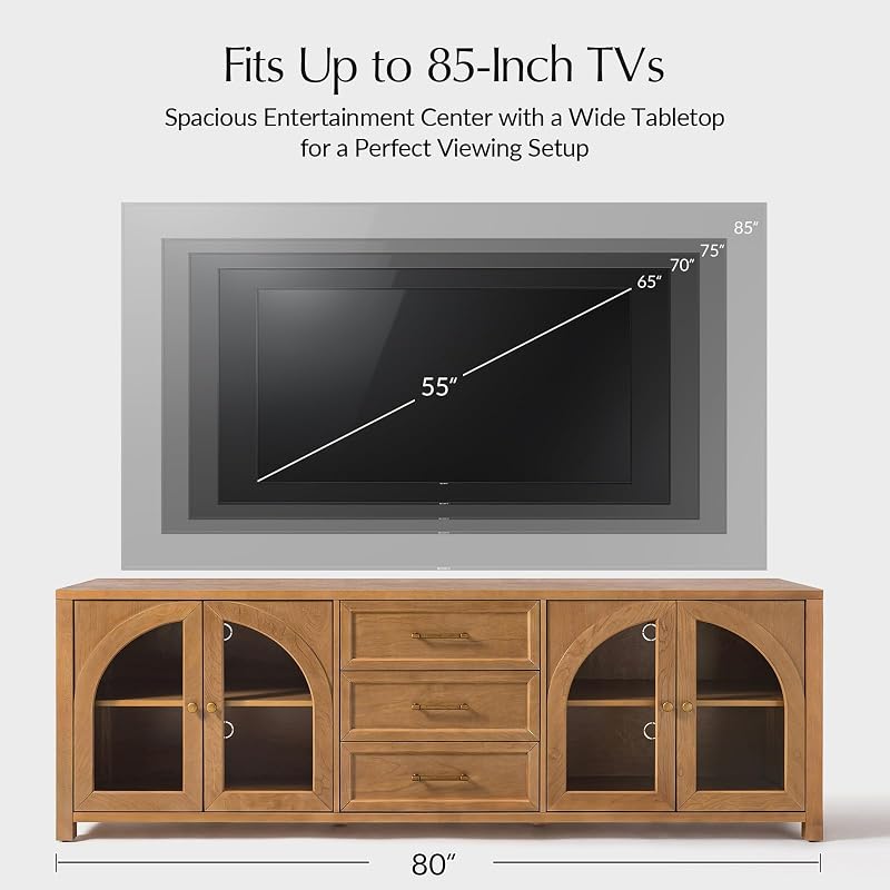 HULALA HOME 80" Wide Entertainment Center, TV Stand for Living Room, Teak image 6
