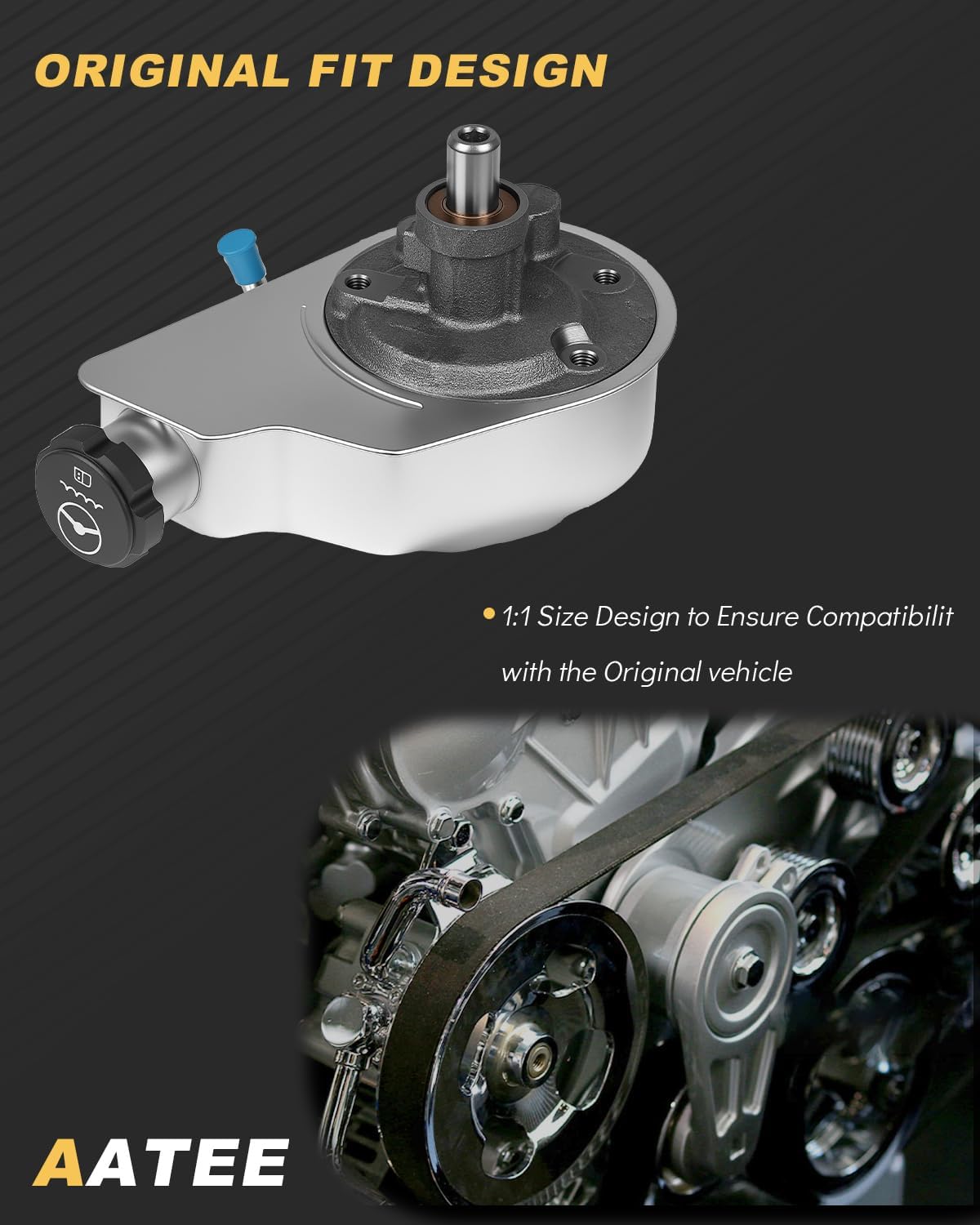 AATEE Power Steering Pump with Reservoir for:-Chevy Silverado 1500 2003-2006, Suburban 1500 Tahoe 2002-2003, for:-GMC Sierra 1500 2002-2006, Yukon 2002-2003 for:-Cadillac Escalade 03 4.3L 5.3L 20-8704