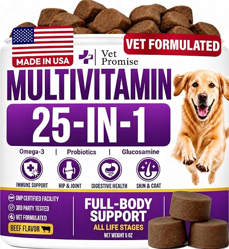 25-in-1 Dog Vitamins and Supplements, Dog Multivitamin Chews w/Glucosamine