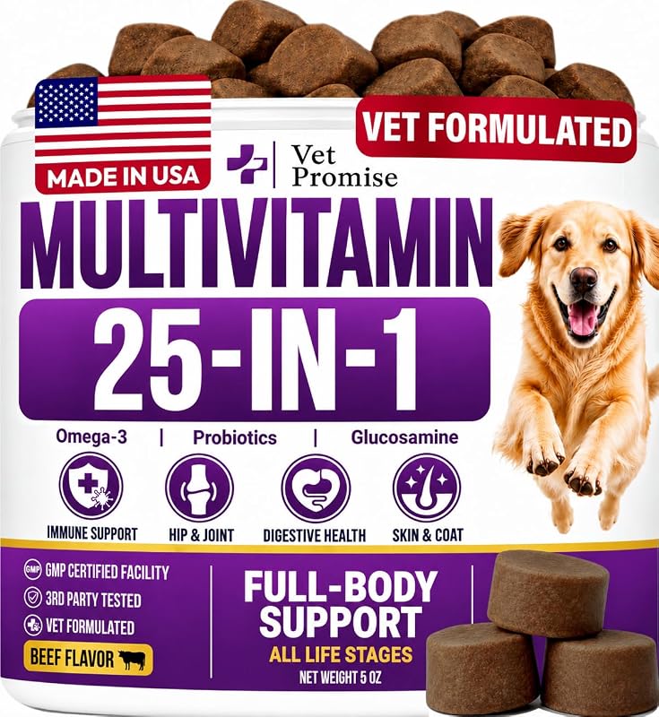 Suplemento multivitamínico para cães em mastigáveis macios sabor carne Vet Promise, 70 unidades