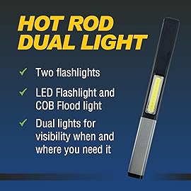 Streetwise Hot Rod Pain Pen Dual Light Stun Gun - 6.5 Stun Gun Pen with USB Rechargeable, Dual Flashlights (LED & COB), Built-in Magnet for Auto Safety, Self Defense Tool for Women and Men, Gray