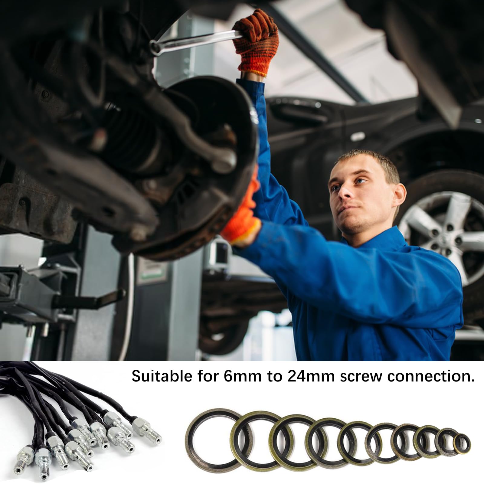 150 Pezzi Rondella Piatta con Labbro in Gomma, 10 Misure Piatte Guarnizione O-Ring Kit Assortito per Rondelle Piatte in Rame Guarnizioni Idrauliche per Riparazione Auto