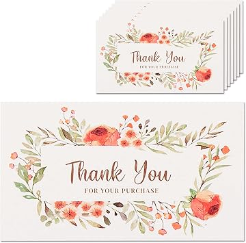 Thank You For Your Order Cards, 100-Pack Floral Thank You For Your Purchase Cards, 2 x 3.5 Inches, Business Card Size