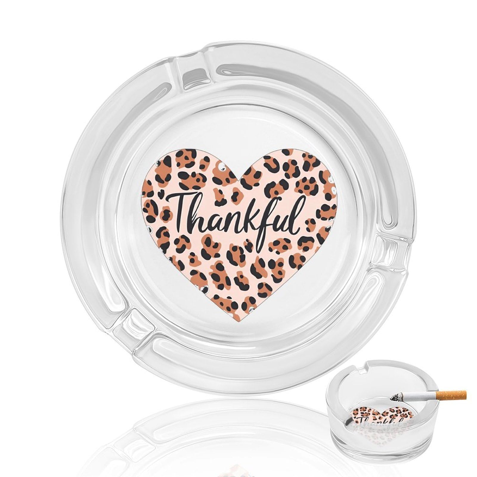 Colored Leopard Heart Thankful Ashtray Portable Round Glass Outdoor Ash Tray for Home Office Garden Pub