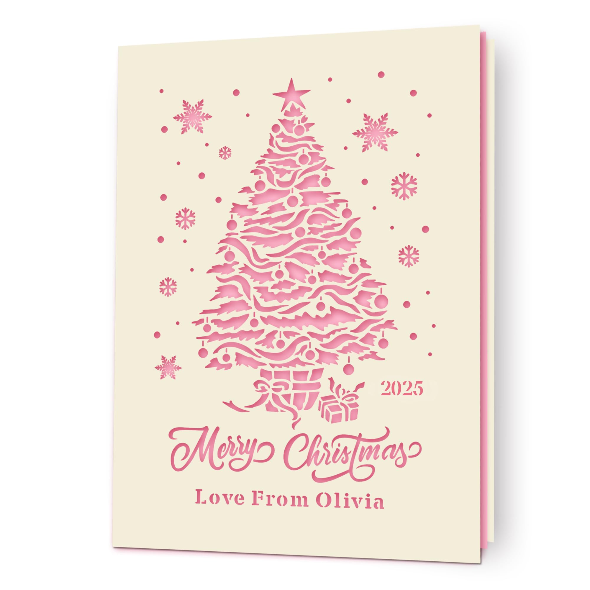 Personalised Christmas Cards 2025 Greeting Cards Xmas Santa Gift Custom Gift Laser Paper Cut Xmas Cards for Kids Boys Girls Daughter Niece Grandson Granddaughter Grandad(Pink)