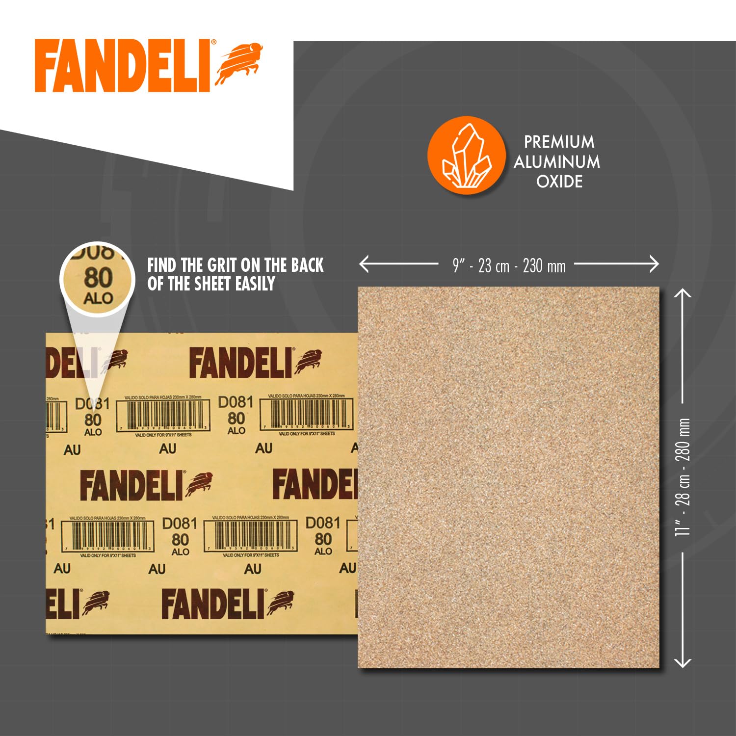 Fandeli, brown, Grits (80,120,220) | 50 Sheets of 23 x 28 cm) - Image 3