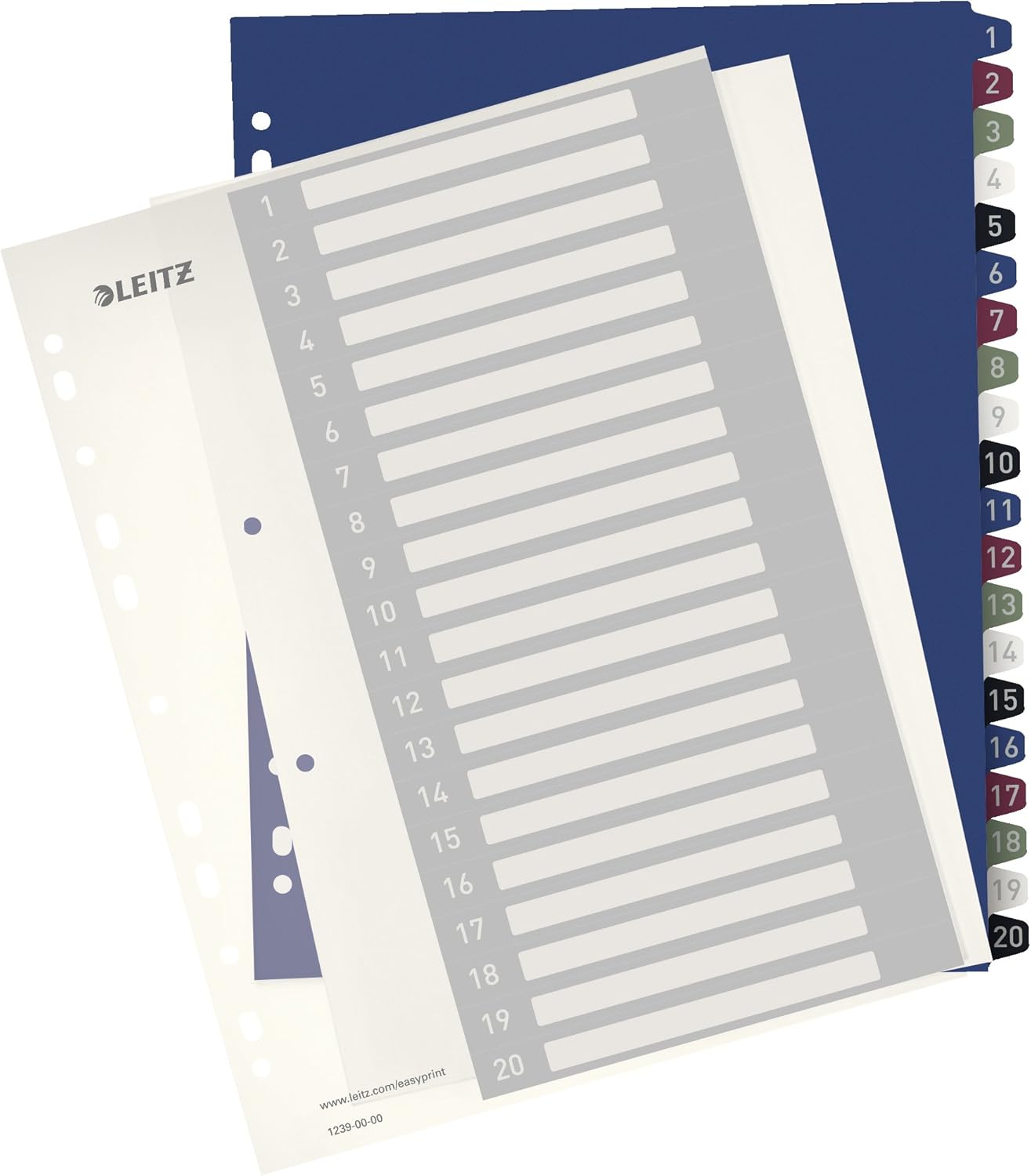 Leitz 1-20 Index, A4, PC Printable, Heavy Duty Plastic, Extra Wide, 12390000 - Multi-Colour
