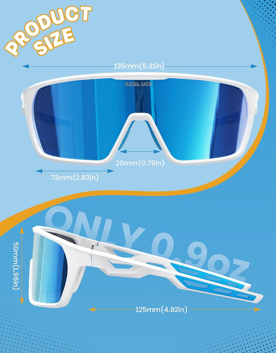 Youth Baseball Sunglasses TR90 Lightweight Frame Kids Sports Glasses Big Boys Girls for Softball Cycling Running