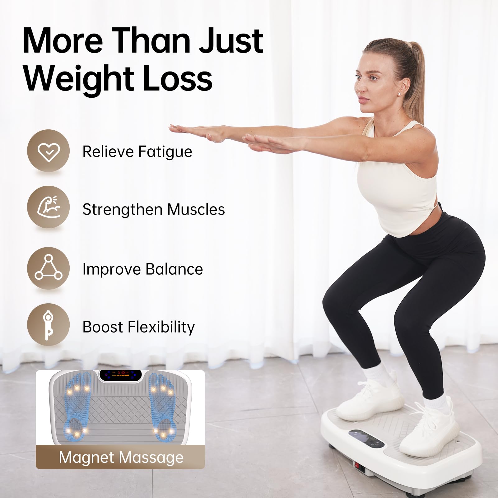 YAMO Plataforma Vibratoria | 5 Programas + 99 Niveles de Vibración | Plataforma Vibración Muscular para Hacer Ejercicio en Casa con Mando a Distancia y Bandas Elásticas