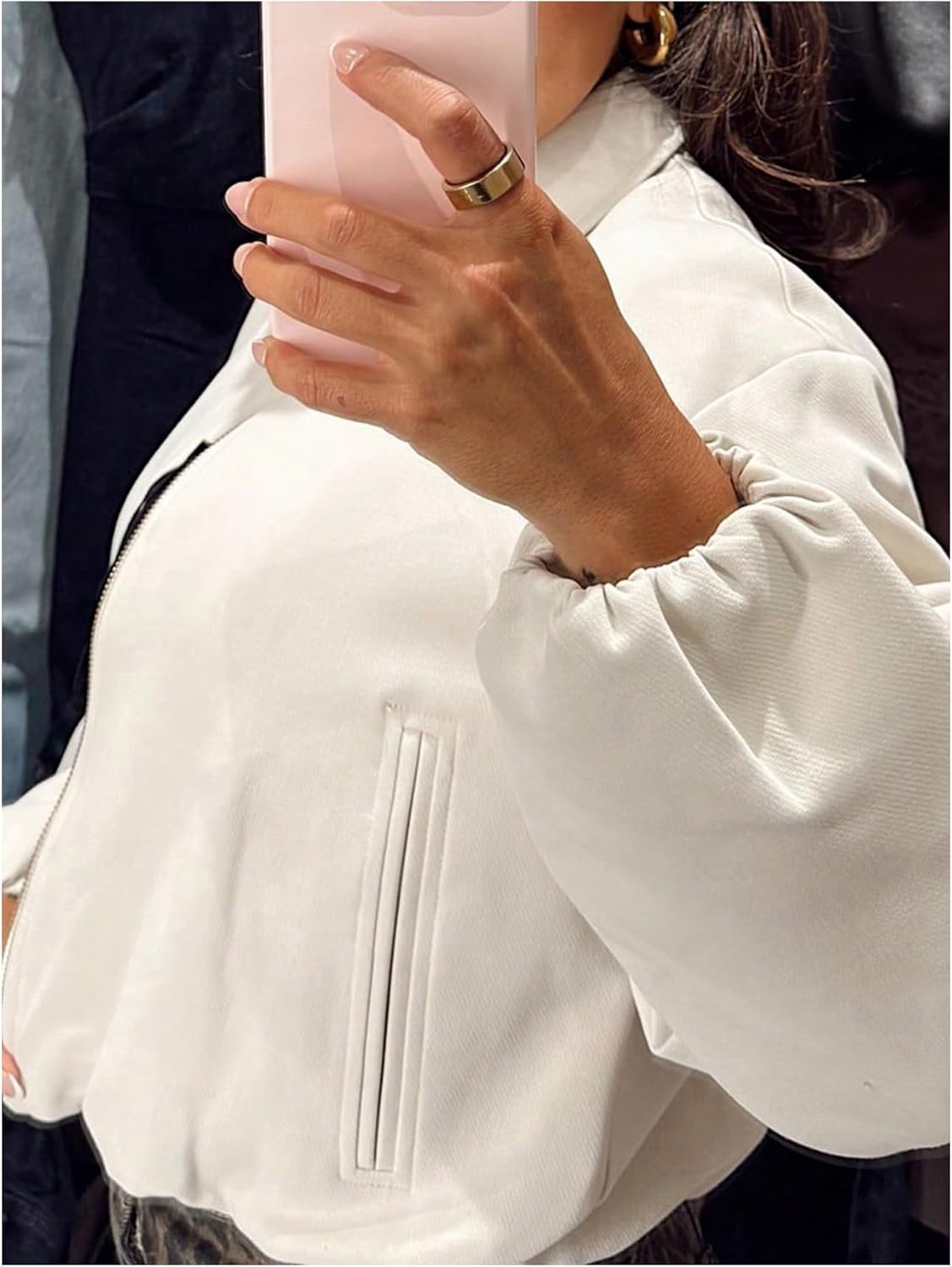 SweatyRocks Women's Bomber Jackets Pilot Coats Zip Up Motorcycle Streetwear Outerwear Fall Lapel Jacket - Image 3