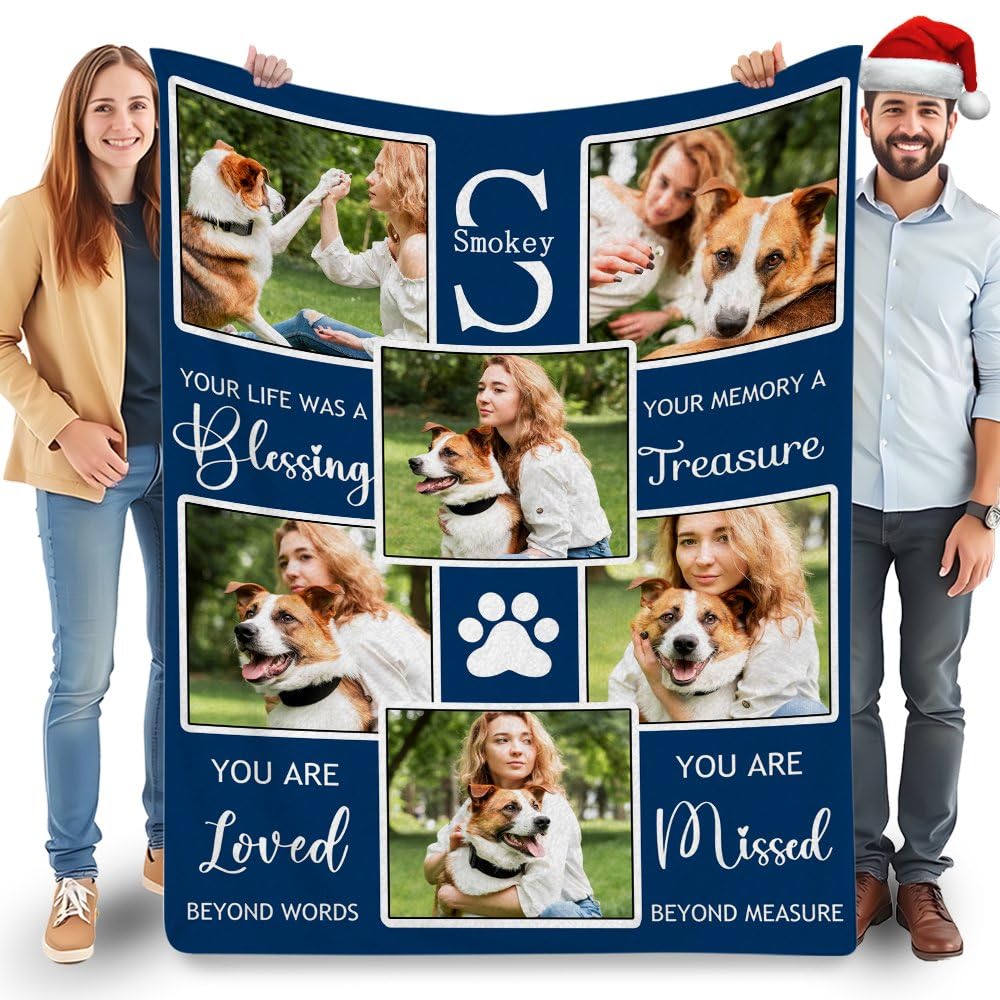 Custom Dog Memorial Blanket - Personalized Photo and Name Soft Flannel Blanket, Bereavement Sympathy Gift, Pet Lovers Memorial Gift