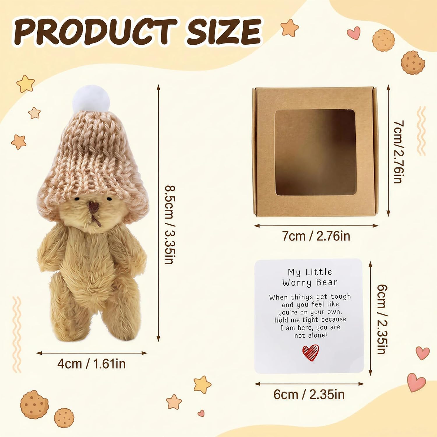 A Handmade Bear Wearing a hat, with an Encouraging Card Included in the Packaging. This Pocket-Sized Handmade Bear Brings Comfort to Adults—It's the for Loved Ones, Family, and Friends.