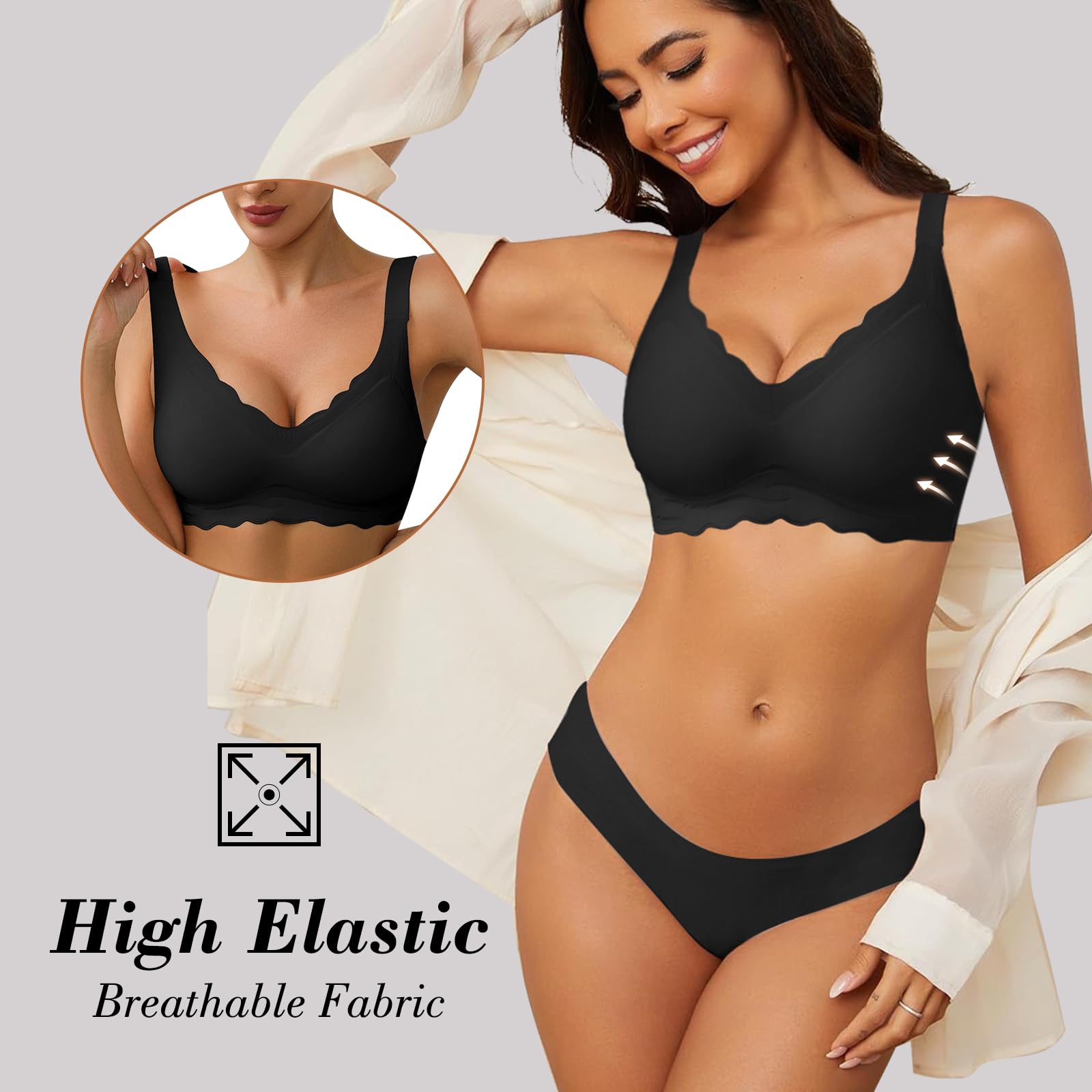 BEINF Reggiseni da Donna Senza Ferretto Supporto Morbido Scollo a V Push Up Reggiseno da Tutti i Giorni Copertura Completa Stampa Floreale Bralette Regolabile