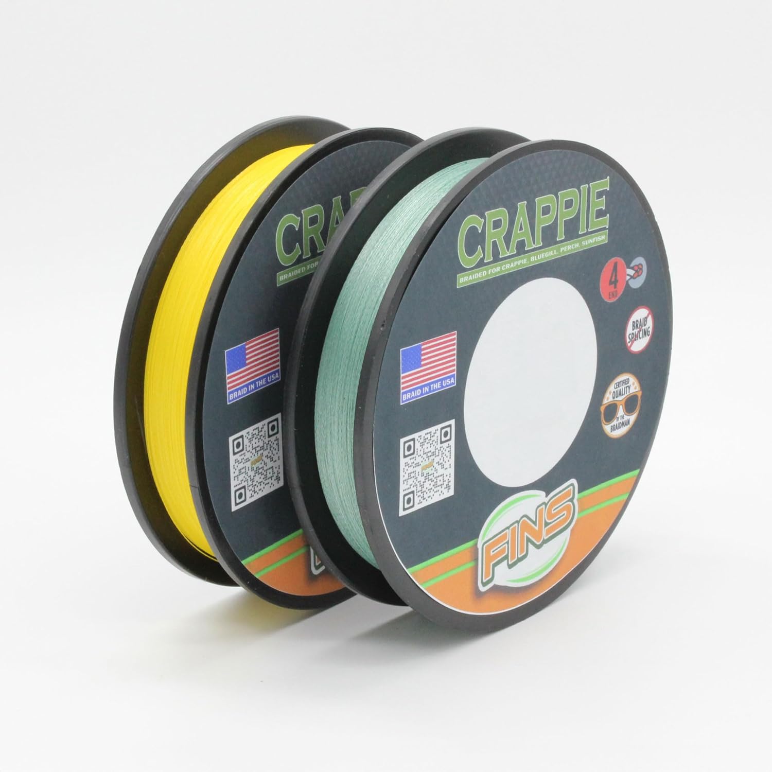 FINS Crappie Braid - Ultra-Strong, Thin Diameter Braided Fishing Line Reels for Crappie, Perch & Sunfish - 8 lb - 100 Yds - Slate Green, Yellow