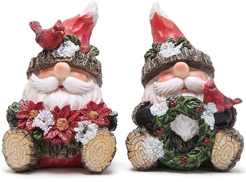 Hodao 2PCS Christmas Santa Figurines, Handmade Woodcut Xmas Holiday Decor