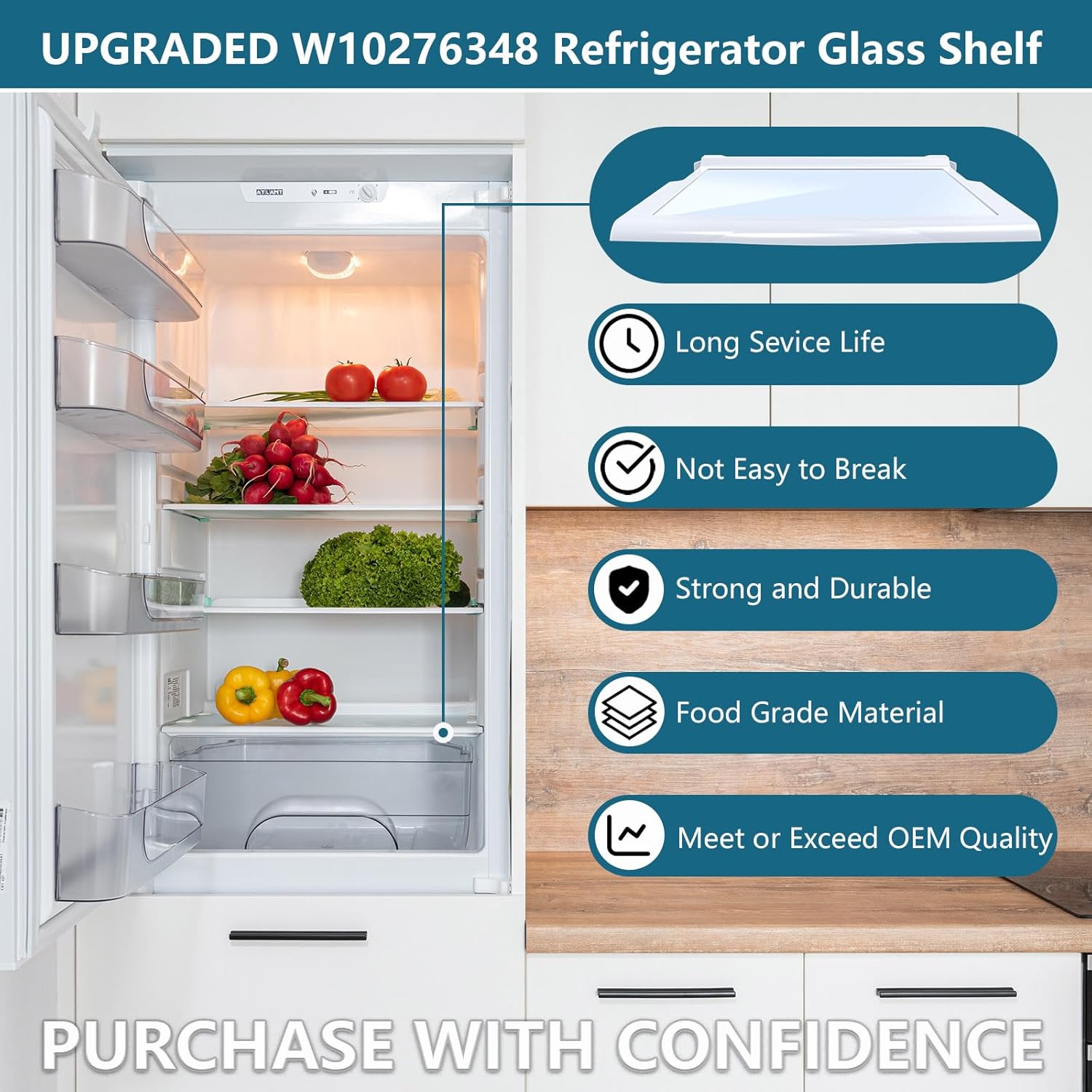 UPGRADED WPW10276348 W10276348 Glass Shelf Compatible with Whirl pool, Ken more Refrigerator W10276344, PS11751713, 2312014, 2309524,AP6018411, 2 Pack