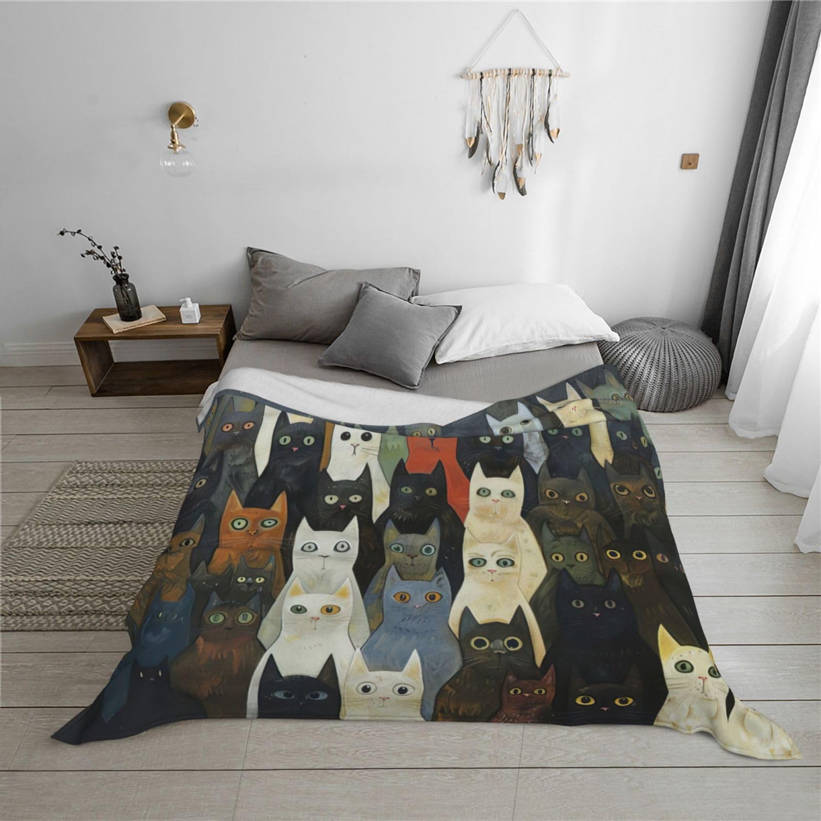 Manta de gato para sofá, cama, tamaño Queen, suave, ligera, afelpada, cálida y acogedora, manta de lujo