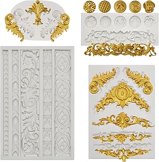 4 Pieces Baroque Silicone Fondant Mold Scroll Border Lace Silicone Molds Curlicues Gum Paste Candy Chocolate Molds for Cake Decorating Sugar Craft Polymer Clay