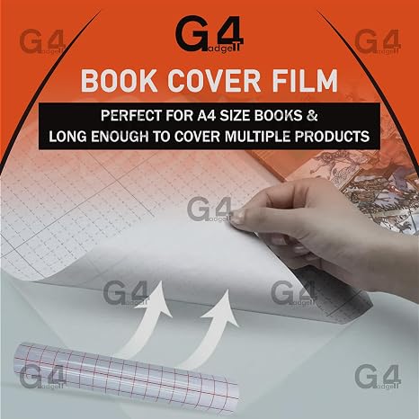 G4GADGET Transparent Self-Adhesive Book Cover Film, Clear Sticky Back Plastic, 33cm x 3m, Waterproof, Ideal for Books, School Textbooks, Drawings, Car Manuals, Documents, Exercise Books