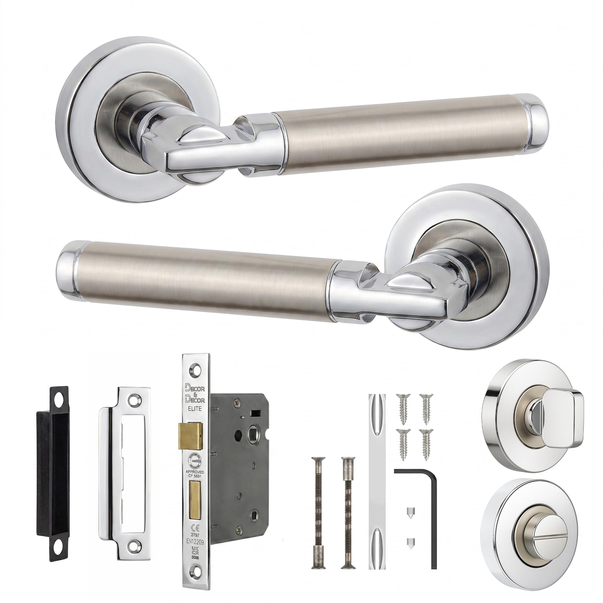 Decoranddecor Enigma Duo Finish Internal Door Handles, Bathroom Kit 76mm