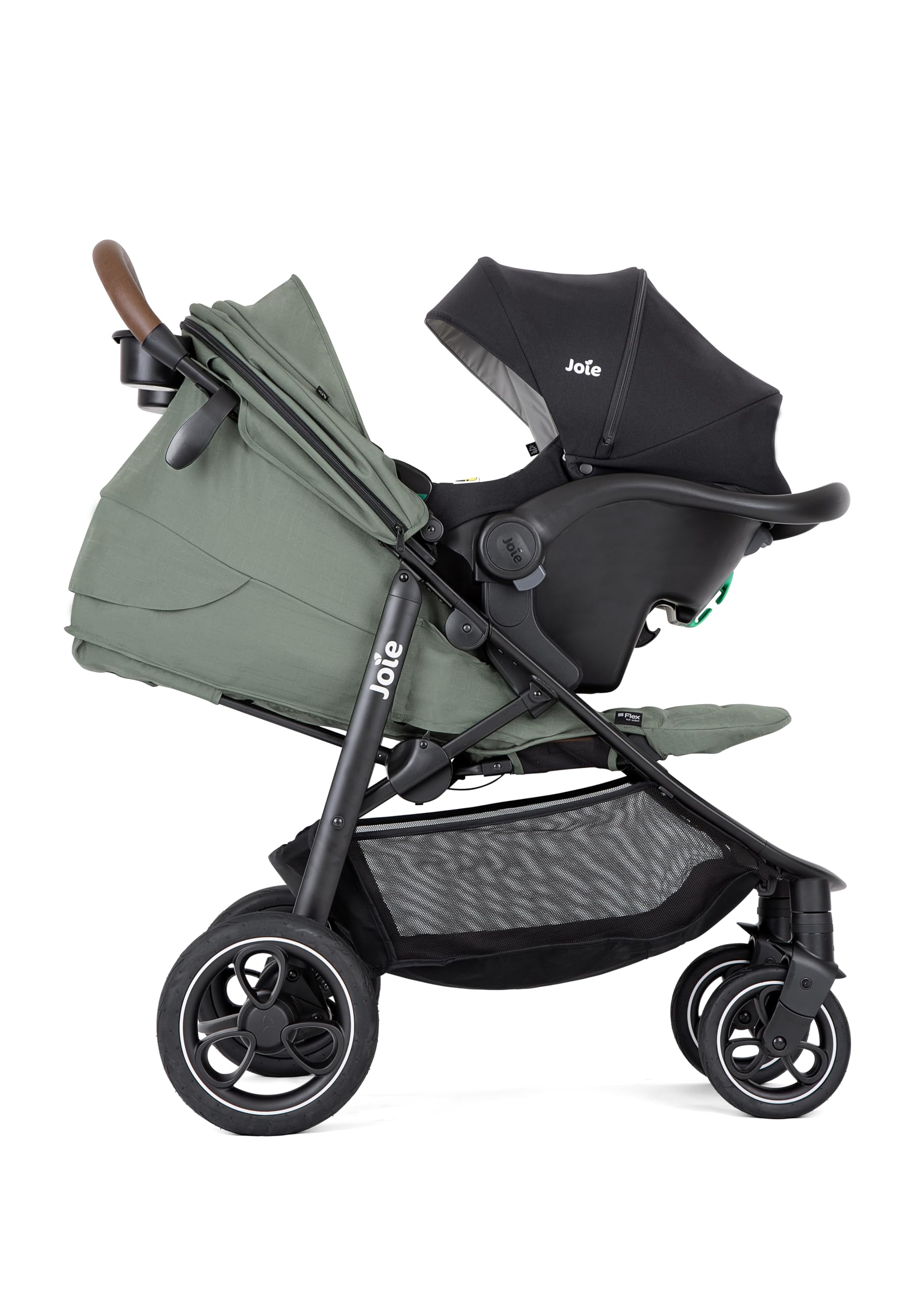 Wózki dziecięce marki Joie. Model Litetrax Litetrax Pro do 22 kg z rozkładaną sofą i ochroną przed deszczem, laurowy