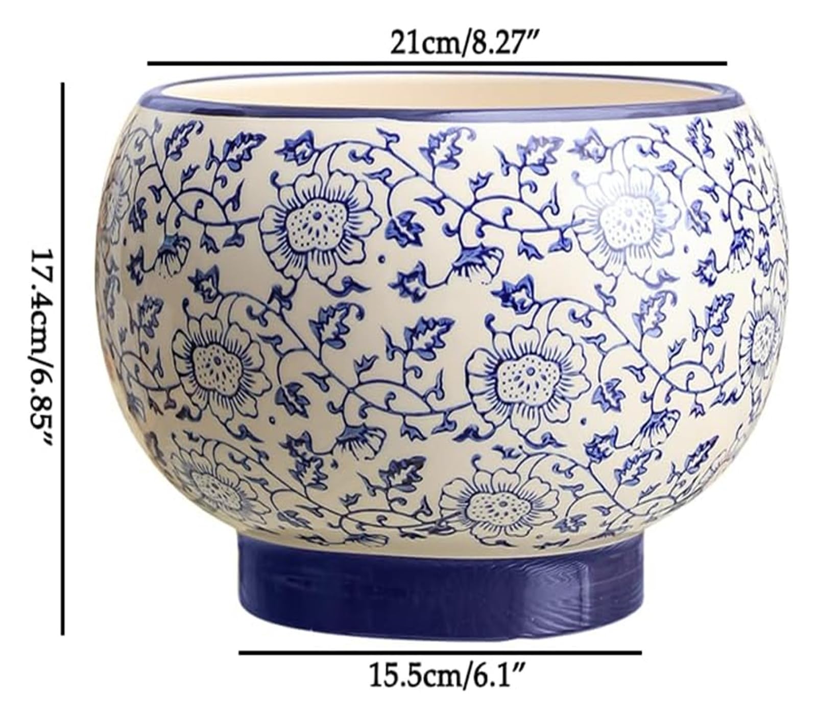 Doniczka gliniana do roślin chińska niebiesko-biała porcelanowa doniczka ceramiczna nowoczesna glazura sukulent z otworem drenażowym 20 cm okrągły kwiat do wewnątrz na zewnątrz zioła Sna (21 x