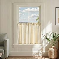 Vista 88 de jinchan Cortinas de Lino a Rayas para Cocina de 45 Pulgadas, Cortinas de Nivel, Estilo de Granja Moderno, Estilo Café, Tratamientos para Ventanas