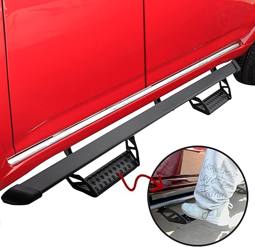 Miniatura 2 de Estribos desplegables compatibles con Tundra Crew Max Cab 2007-2021, recubrimiento en polvo negro, 3 pulgadas, estilo aro, accesorios exteriores