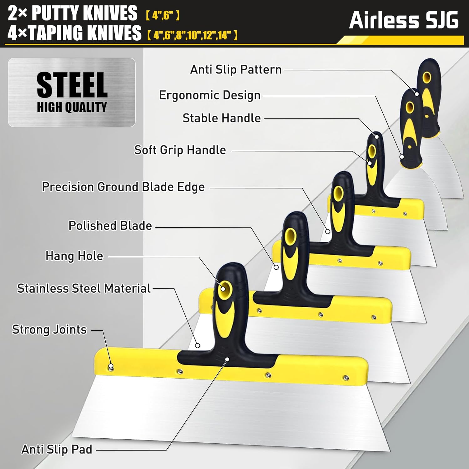 15-Piece Professional Drywall Tool Kit - 14PCS Stainless Steel Drywall Knife Set with 12" Aluminum Hawk, 14" Mud Pan, Oxford Carry Bag & Sanding Block, Complete Spackle Tools for Home & Contractor