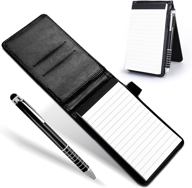 Cobee Pocket Notebook Holder with Pen, Mini Leather Notepad Memo Book Small Portable Notebook with Metal Pen for Offices Schools Restaurants